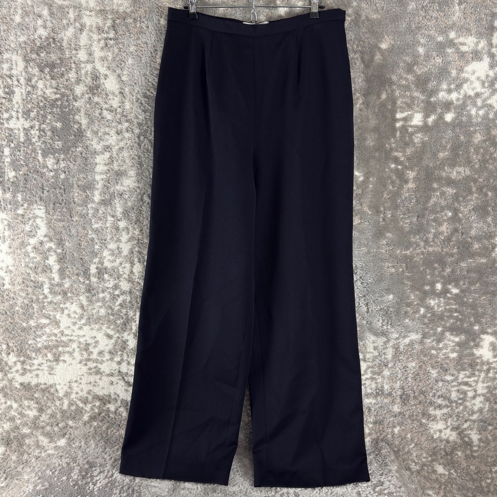 Valerie Stevens Size 14 Wool Career Straight Leg Pants Black Button Zip